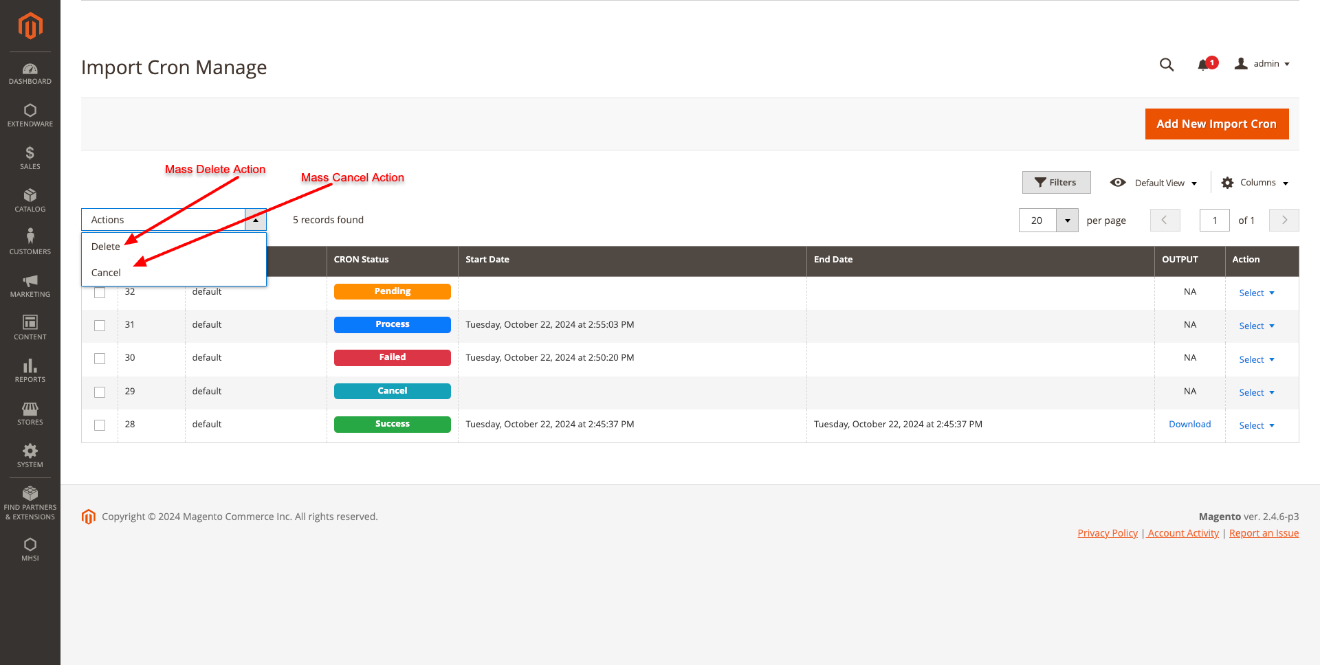 IMPORT CRON MANAGE GRID